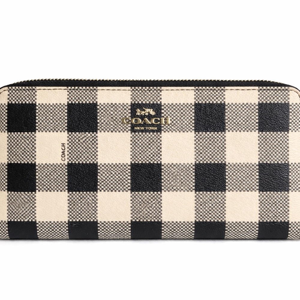 Couch Buffalo Check Zip Around Black and White Gingam Leather Large Continental